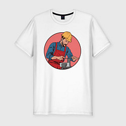Футболка slim-fit Строитель, цвет: белый