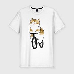 Футболка slim-fit Котик на велосипеде, цвет: белый