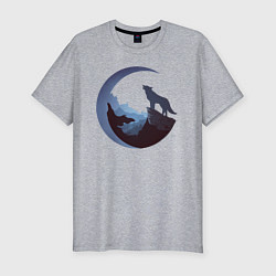 Мужская slim-футболка Волк и луна