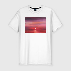 Футболка slim-fit Сочный закат на море, цвет: белый