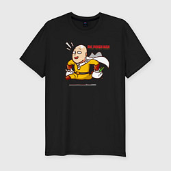 Футболка slim-fit Счастливый Сайтама с пакетами продуктов One Punch-, цвет: черный