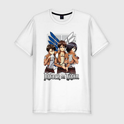 Футболка slim-fit Атака Титанов Attack on Titan, цвет: белый