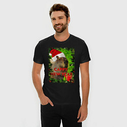 Футболка slim-fit Капибара happy new year capybara новый год, цвет: черный — фото 2