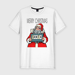 Футболка slim-fit Merry Christmas: Санта с синяком, цвет: белый
