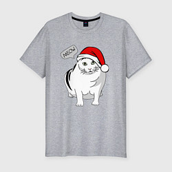 Футболка slim-fit НОВОГОДНИЙ КОТ БЕНДЕР МЕМ, цвет: меланж