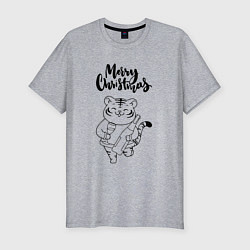 Футболка slim-fit Merry Christmas Тигр с Шампанским, цвет: меланж