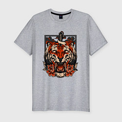 Футболка slim-fit Японский дерзкий тигр, цвет: меланж