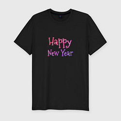 Футболка slim-fit Неоновая Надпись Новый Год Happy New Year, цвет: черный