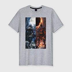 Футболка slim-fit Dark Souls x Bloodborne Дарк Соулс, цвет: меланж