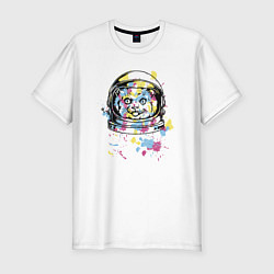 Футболка slim-fit Кот в космосе! Space CAT, цвет: белый