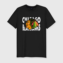 Футболка slim-fit Чикаго Блэкхокс, Chicago Blackhawks, цвет: черный