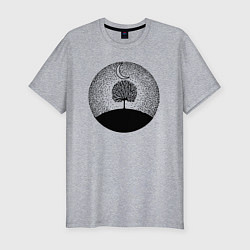 Мужская slim-футболка Луна и дерево