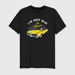 Мужская slim-футболка Желтый ретро-автомобиль