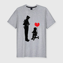 Футболка slim-fit Banksy ребенок на велосипеде, цвет: меланж