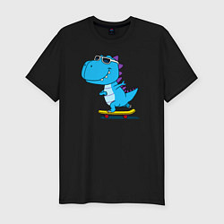 Мужская slim-футболка Динозавр скейтбордист