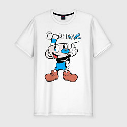 Футболка slim-fit Синяя чашка Cuphead, цвет: белый