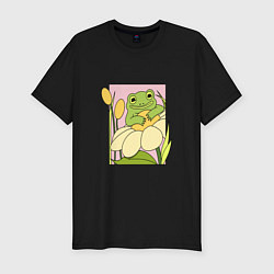 Футболка slim-fit ЛЯГУШКА С ЦВЕТКОМ, цвет: черный