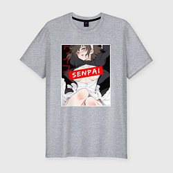 Футболка slim-fit Девушка и надпись Senpai Ahegao, цвет: меланж