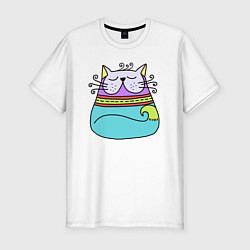 Мужская slim-футболка Разноцветный котик