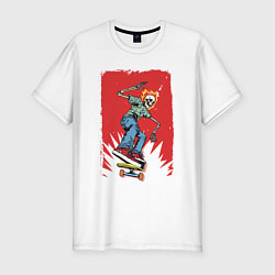 Футболка slim-fit Fire skull Skateboarding man on a red background E, цвет: белый