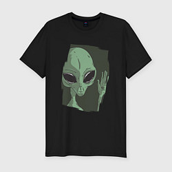 Футболка slim-fit Пришелец машет рукой Alien Waving Hand, цвет: черный