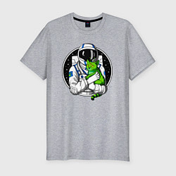 Футболка slim-fit Космонавт с инопланетным котом, цвет: меланж