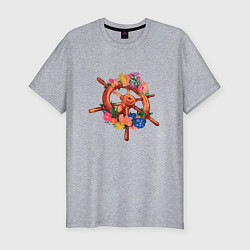 Футболка slim-fit Цветочный корабельный штурвал, цвет: меланж