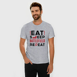 Футболка slim-fit Надпись: Eat Sleep Battlefield Repeat, цвет: меланж — фото 2