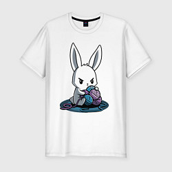 Футболка slim-fit Зайчонок обнял клубки The bunny hugged the balls, цвет: белый