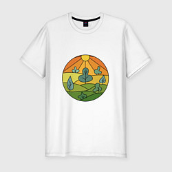 Мужская slim-футболка Поле деревья солнце