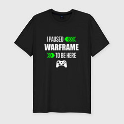 Футболка slim-fit I Paused Warframe To Be Here с зелеными стрелками, цвет: черный