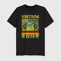Мужская slim-футболка Винтаж 1979 аудиомагнитофон