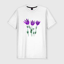 Футболка slim-fit Flowers purple white light, цвет: белый