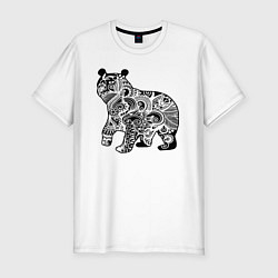 Футболка slim-fit Орнаментальный русский медведь, цвет: белый