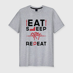 Футболка slim-fit Надпись: Eat Sleep Stray Repeat, цвет: меланж