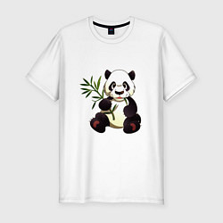 Футболка slim-fit Панда кушает бамбук, цвет: белый