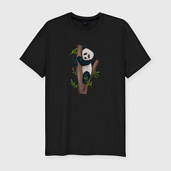 Футболка slim-fit Панда висит на дереве, цвет: черный