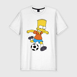Футболка slim-fit Барт Симпсон бьёт по футбольному мячу, цвет: белый