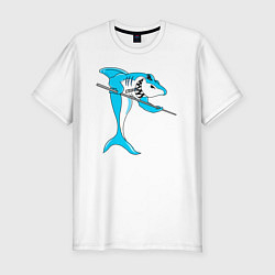 Футболка slim-fit Акула играет в бильярд, цвет: белый