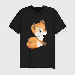Футболка slim-fit Маленький лисенок арт, цвет: черный
