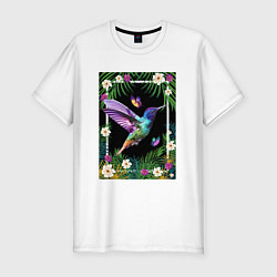 Футболка slim-fit Колибри в тропиках, цвет: белый