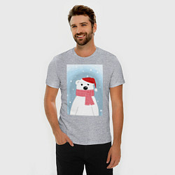 Футболка slim-fit Мультяшный белый медведь в красной шапке с шарфом, цвет: меланж — фото 2