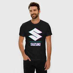 Футболка slim-fit Значок Suzuki в стиле glitch, цвет: черный — фото 2