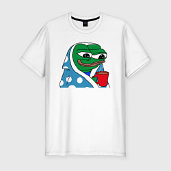 Футболка slim-fit Frog Pepe мем, цвет: белый