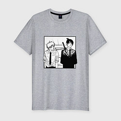 Мужская slim-футболка Денджи и Аки Человек Бензопила