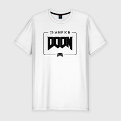 Футболка slim-fit Doom gaming champion: рамка с лого и джойстиком, цвет: белый
