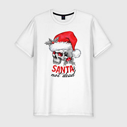 Футболка slim-fit Santa is not dead, skull in red hat, holly, цвет: белый