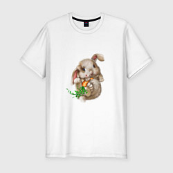 Футболка slim-fit Маленький кролик с морковкой, цвет: белый