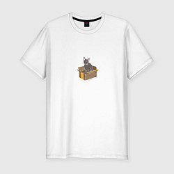 Мужская slim-футболка Кошка в коробке