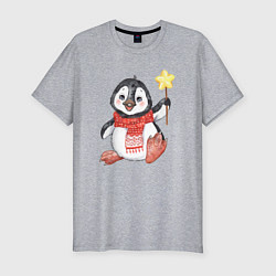 Футболка slim-fit Новогодний праздничный пингвин, цвет: меланж